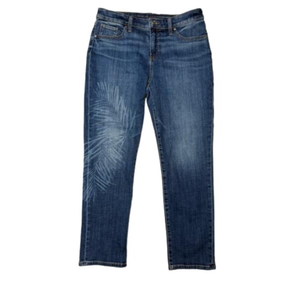 Chico's Girlfriend Slim Leg Crop Leaf Print Design Jeans Size 1 (US 8) #1728 - Picture 1 of 8
